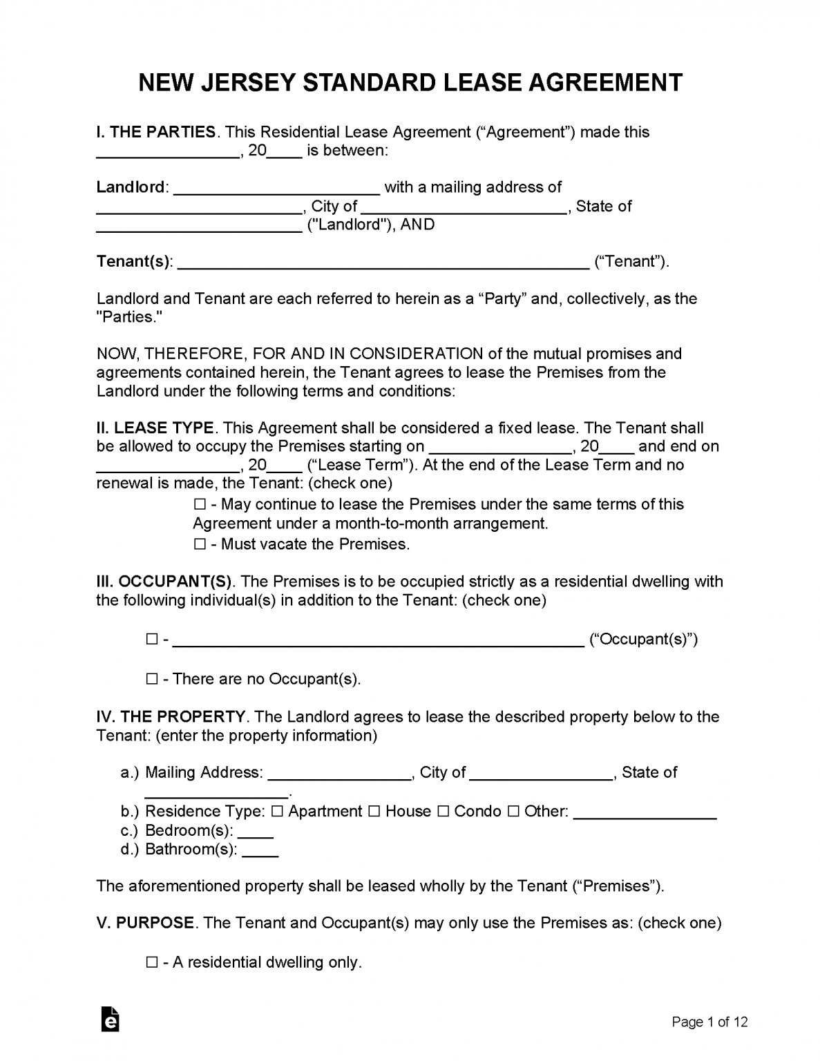 Free New Jersey Lease Agreement Templates (6) PDF WORD RTF