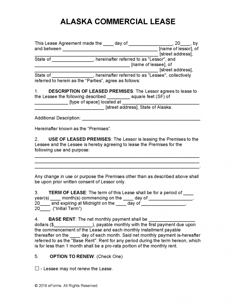 Free Alaska Commercial Lease Agreement Template PDF WORD RTF