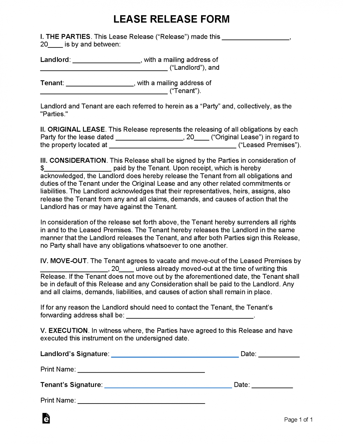 Free Lease Release Form - Get Released from a Lease Agreement | PDF ...