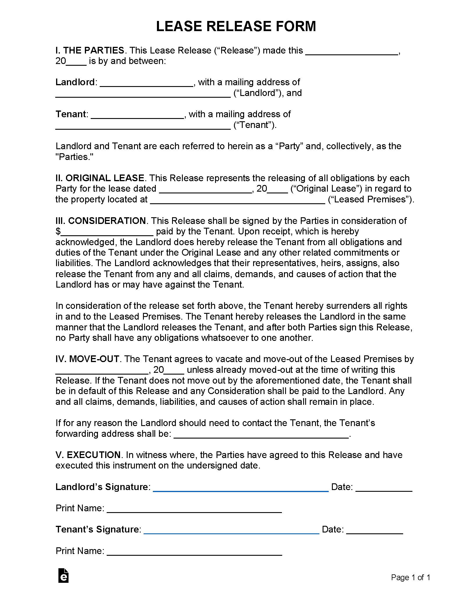 Free Lease Release Form - Get Released from a Lease Agreement | PDF ...