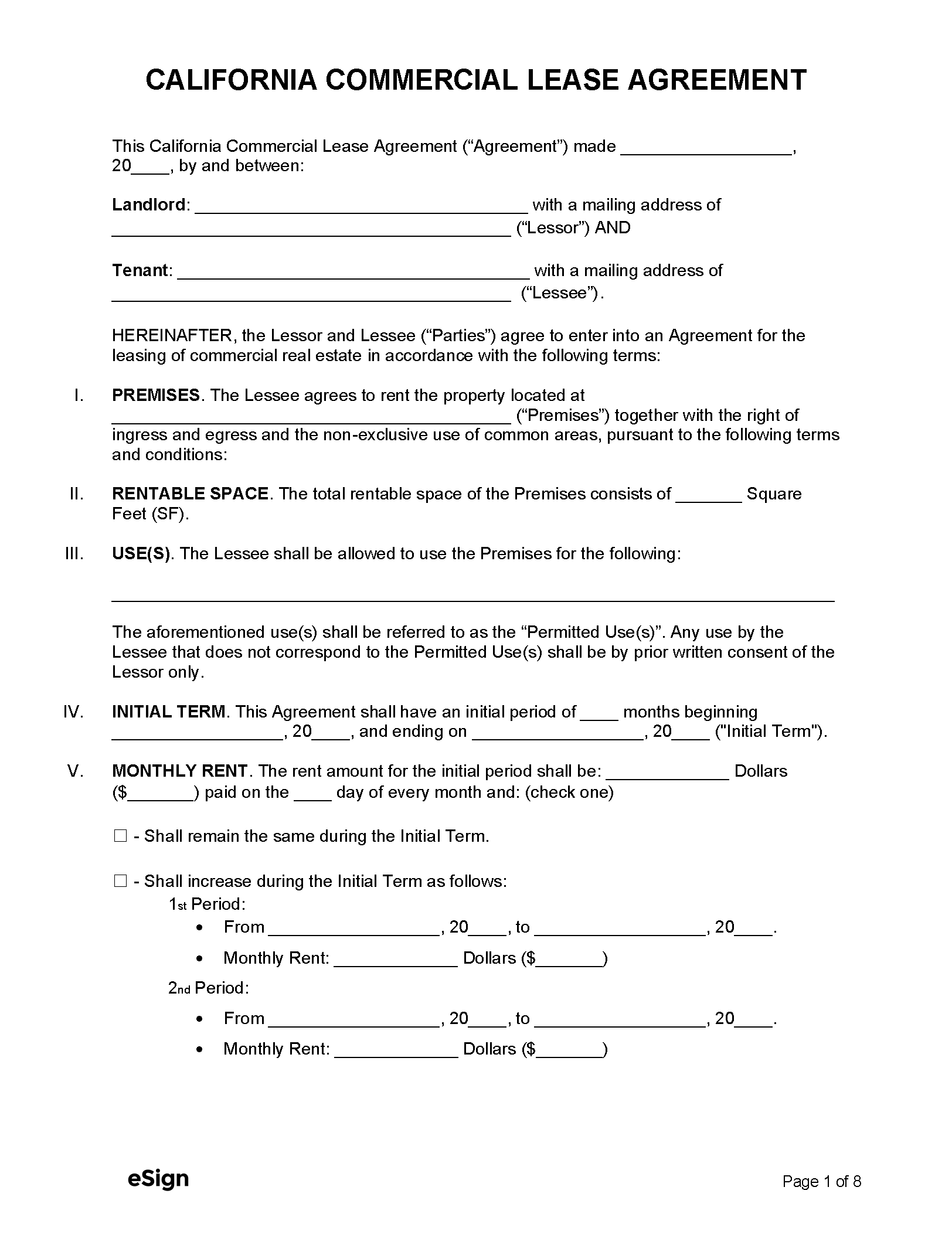 Free California Commercial Lease Agreement Template PDF WORD RTF