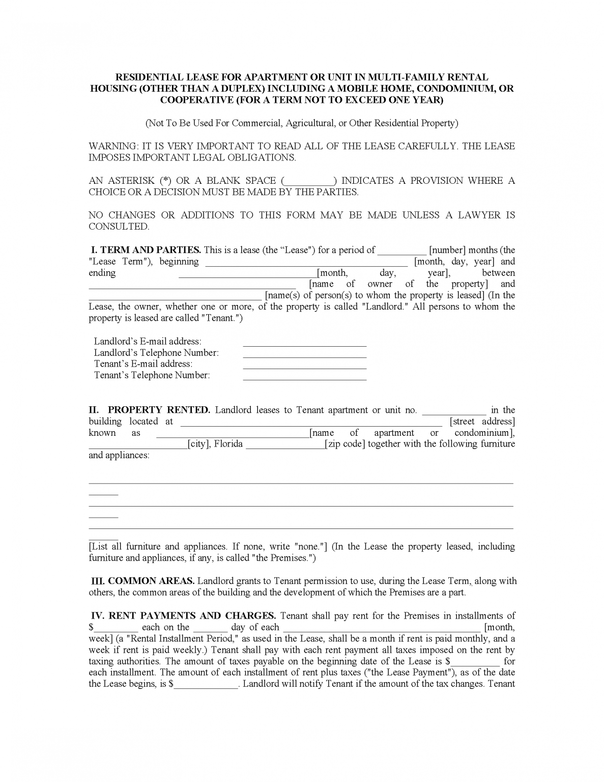 Florida Standard Residential Lease Agreement