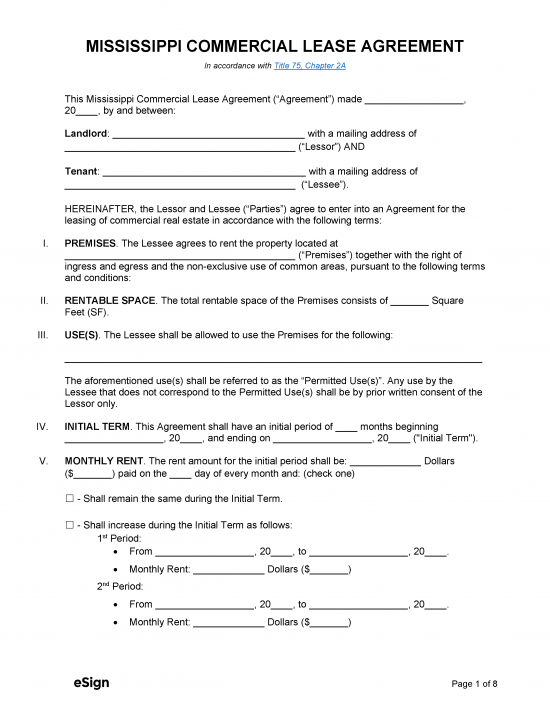 Free Mississippi Commercial Lease Agreement Template | PDF | WORD | RTF