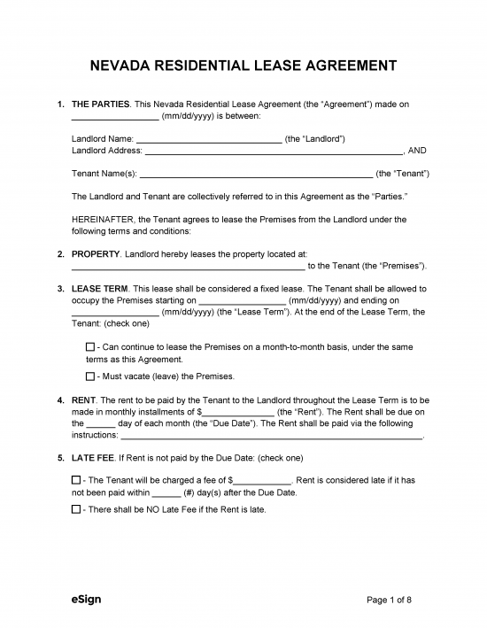 Image 10 for Nevada Lease Agreement Template