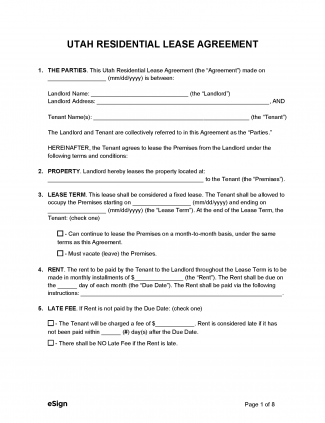 Free Utah Standard Residential Lease Agreement | PDF | WORD | RTF