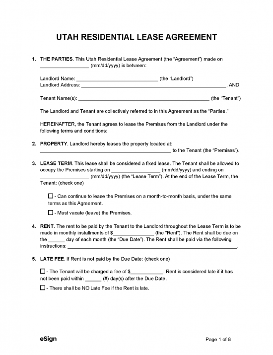 Free Utah Standard Residential Lease Agreement PDF WORD RTF