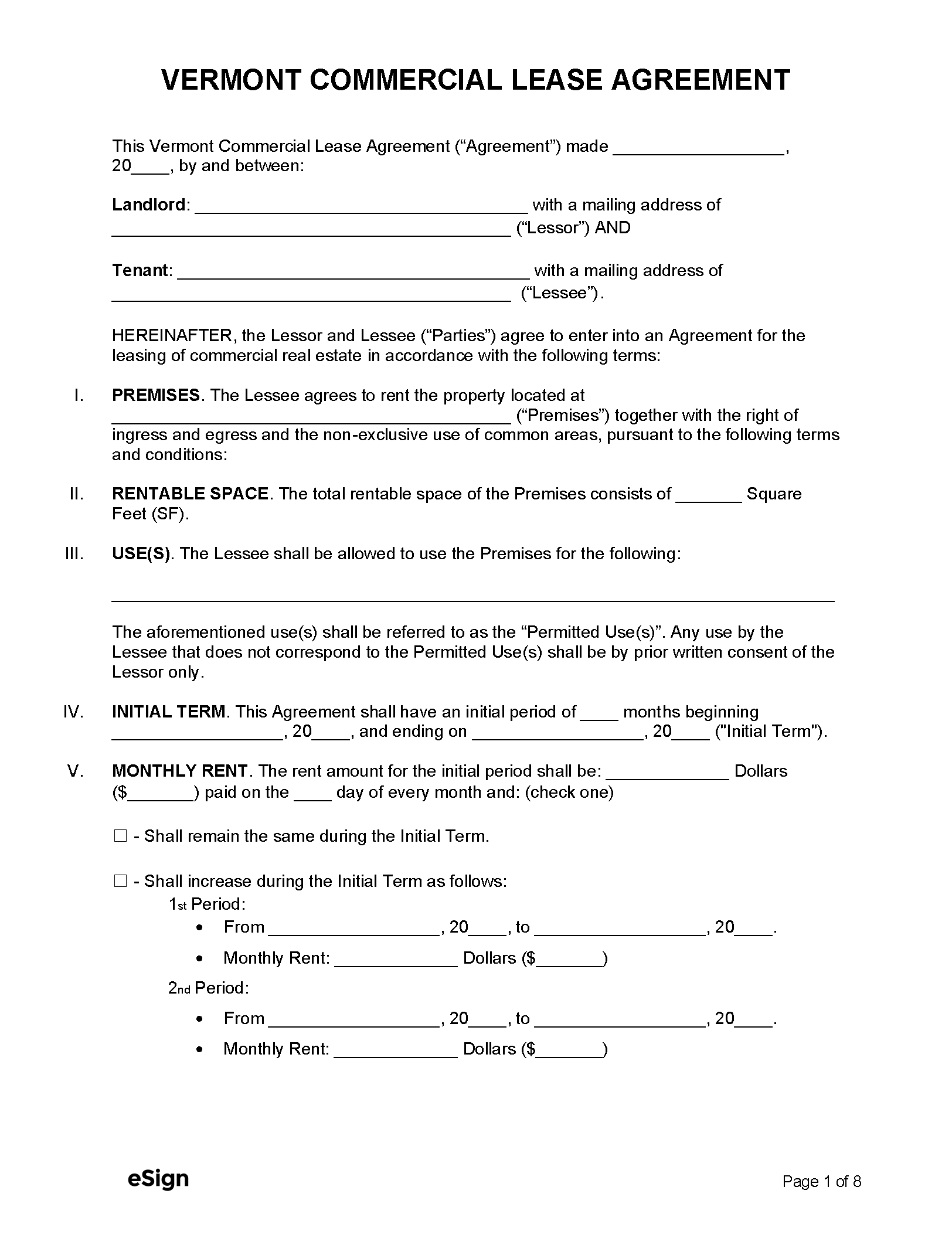 Free Vermont Commercial Lease Agreement Template | PDF | WORD | RTF