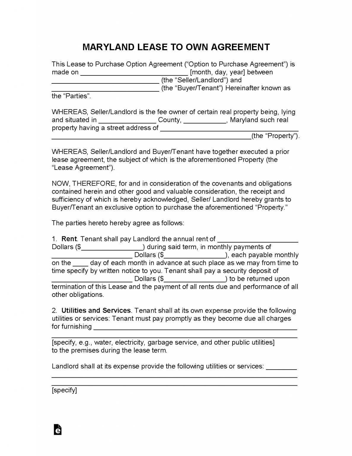 Free Maryland Lease Agreement Templates (6) PDF WORD RTF