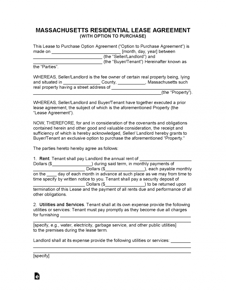 Free Massachusetts Lease Agreement Templates (6) PDF WORD RTF