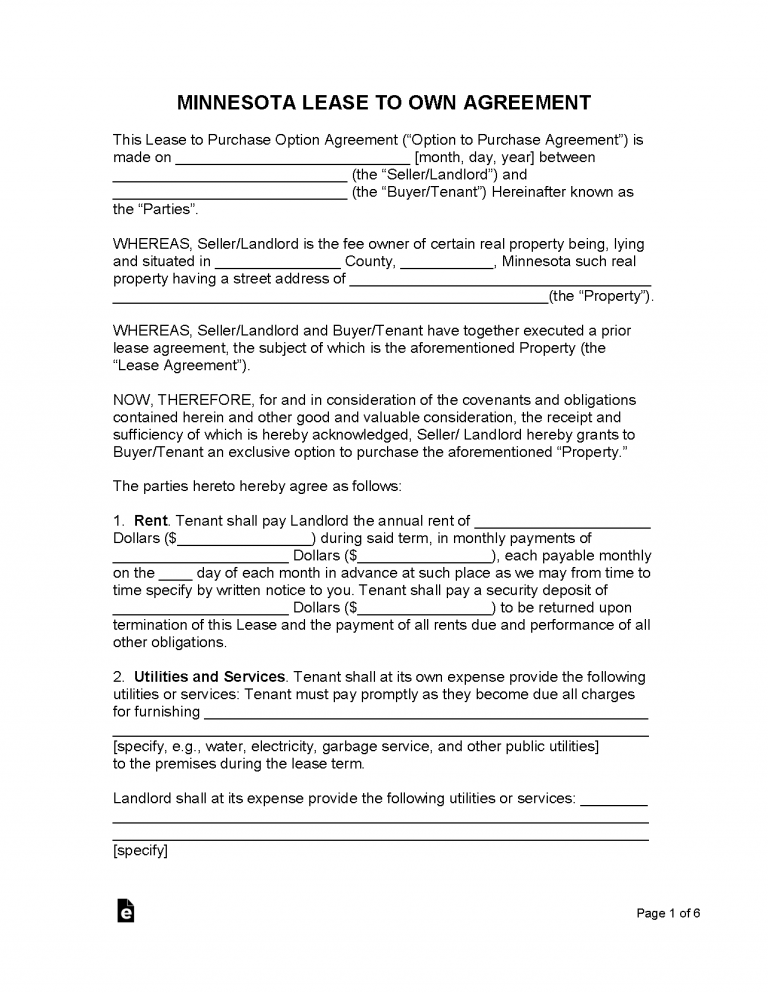 Free Minnesota Lease Agreement Templates 6 Pdf Word Rtf 0297