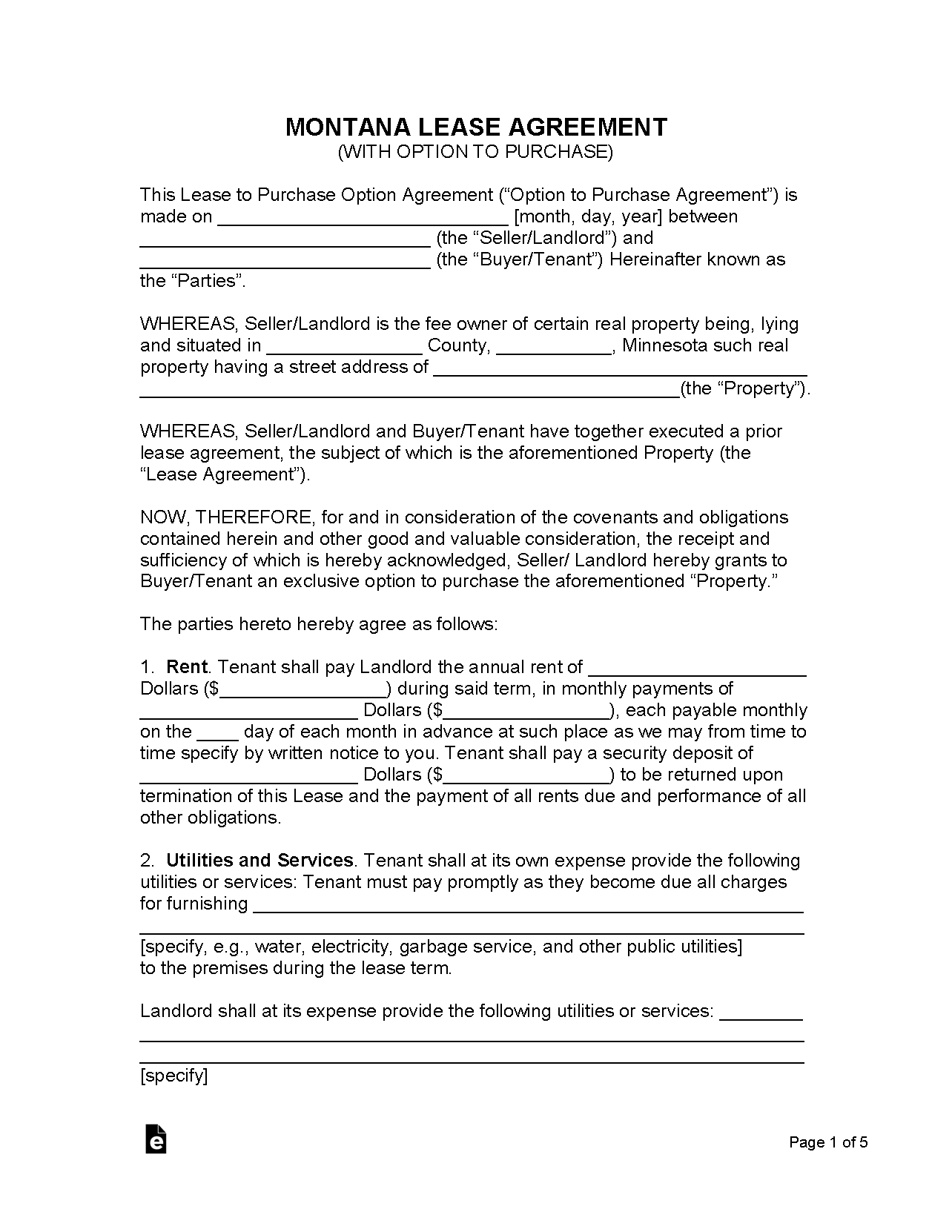 Free Montana Lease Agreement Templates (6) PDF WORD RTF