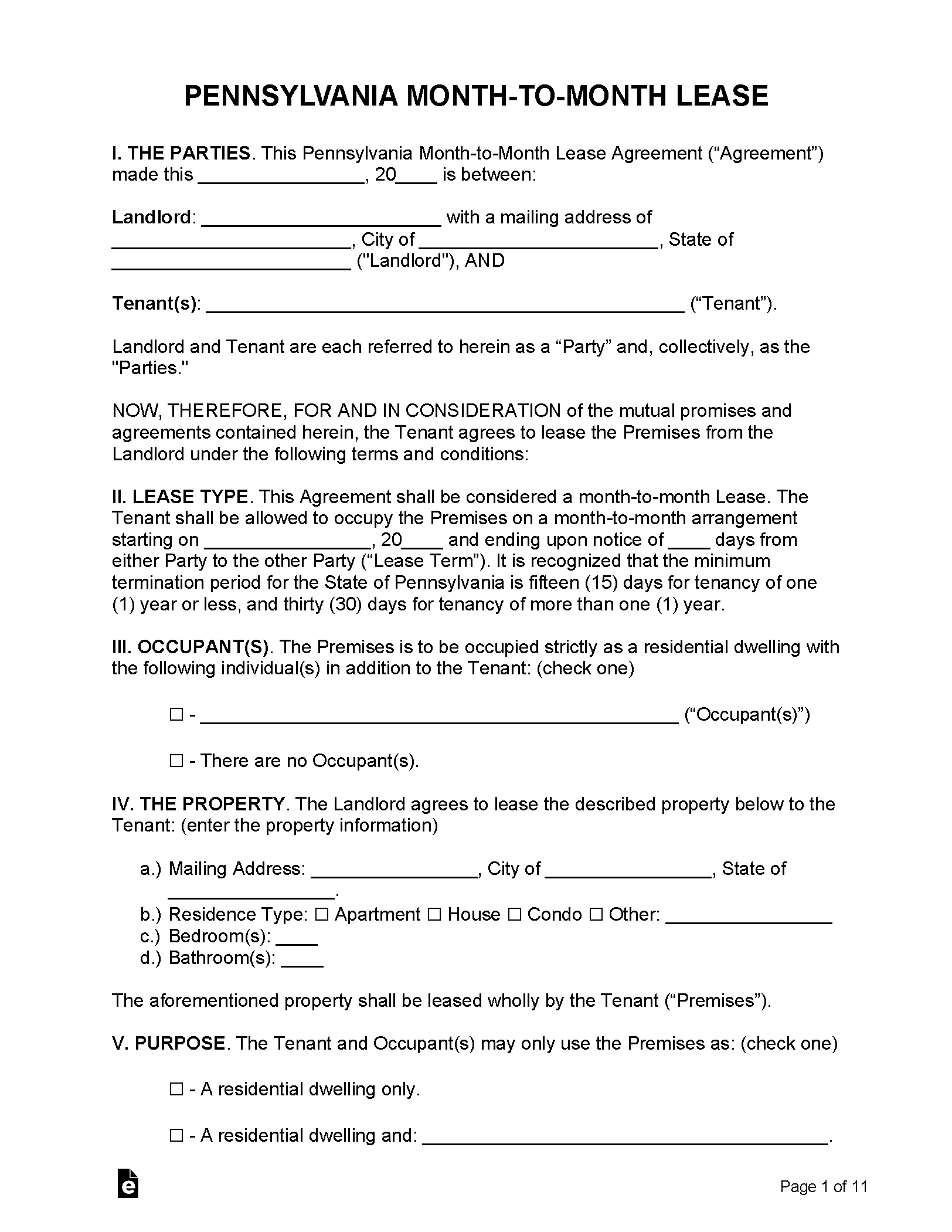 Free Pennsylvania Lease Agreement Templates (6) | PDF | WORD | RTF