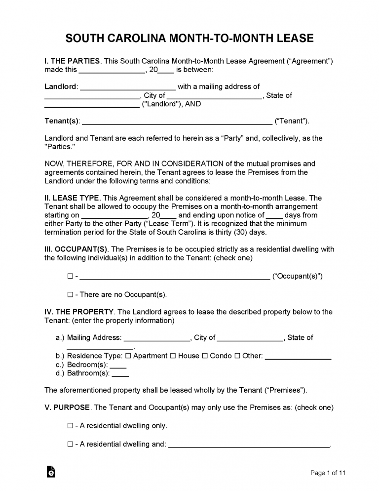Free South Carolina Lease Agreement Templates (6) | PDF | WORD | RTF