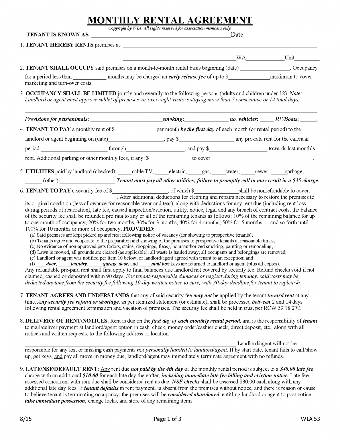 Free Washington Lease Agreement Templates (6) PDF WORD RTF