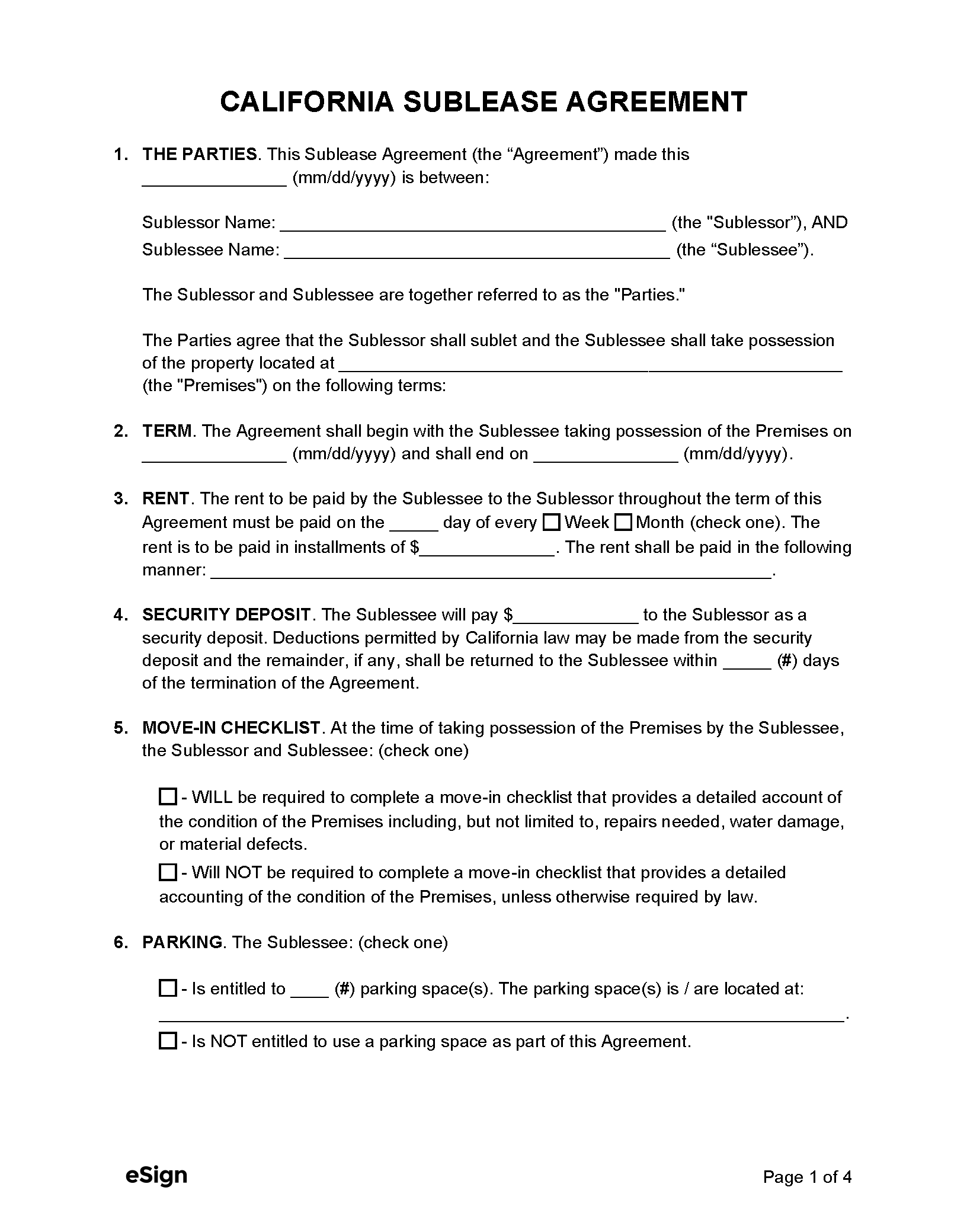 Free California Sublease Agreement Template PDF WORD RTF