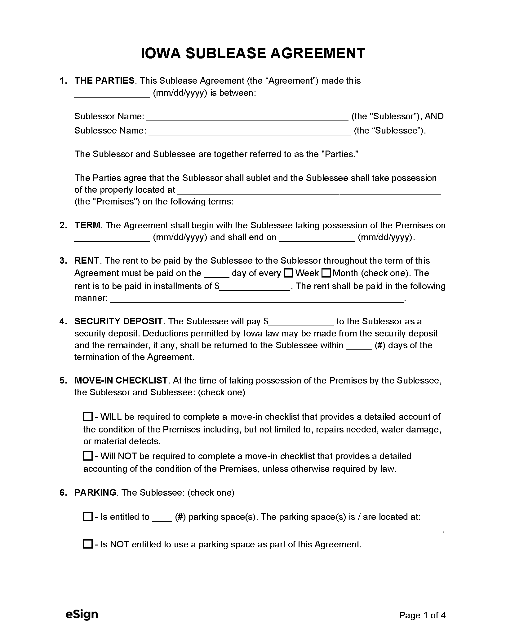 Free Iowa Sublease Agreement Template | PDF | WORD | RTF