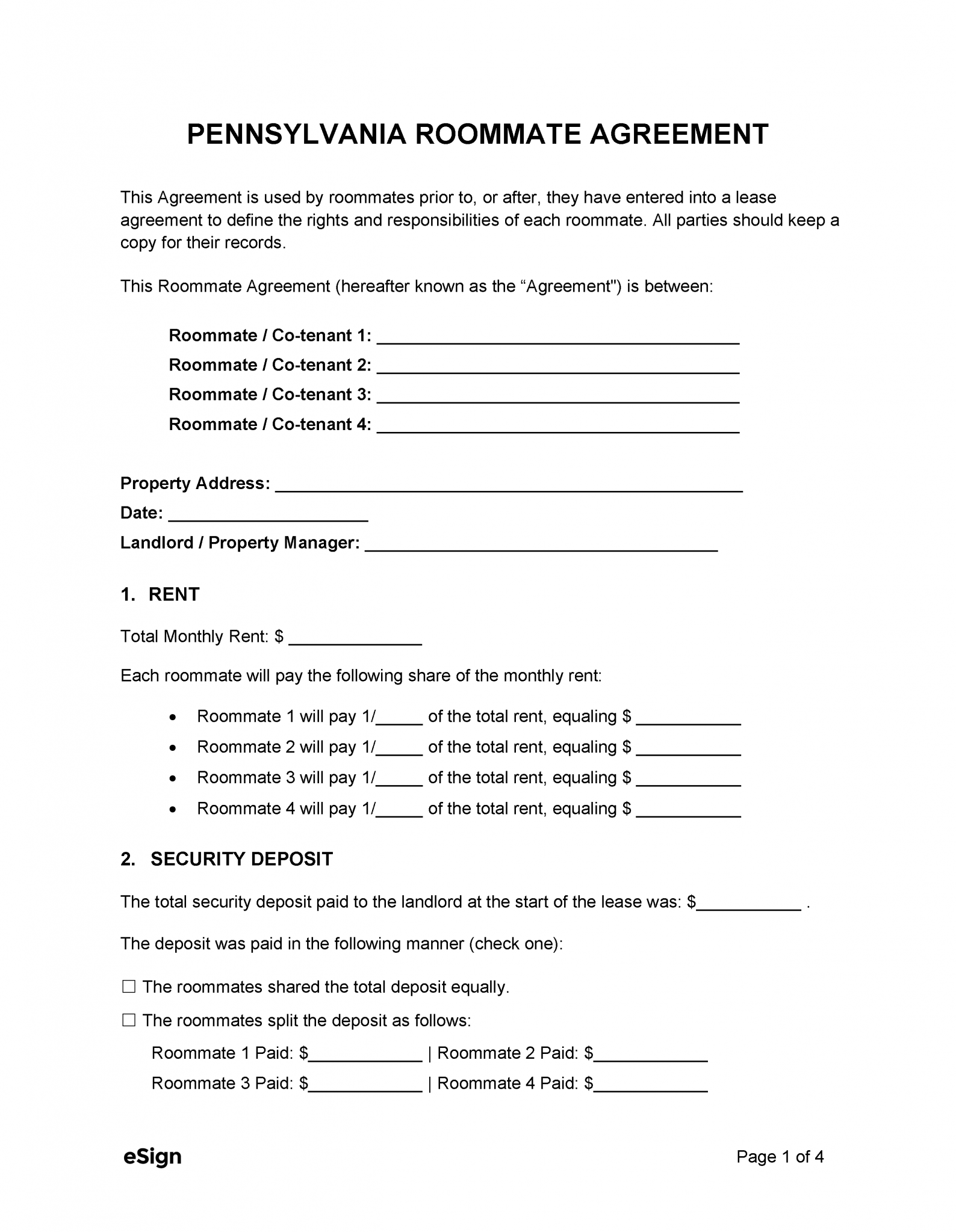 Free Pennsylvania Lease Agreement Templates 6 PDF WORD RTF