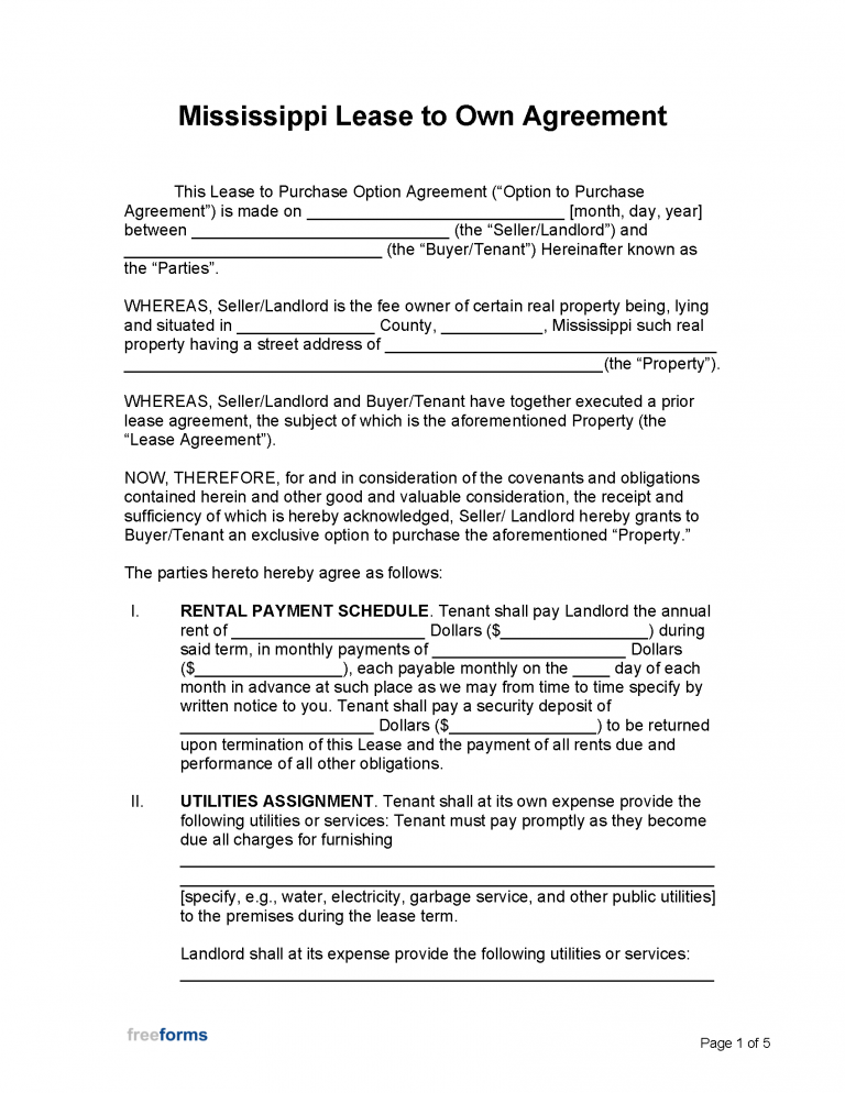 Free Mississippi Lease Agreement Templates (6) | PDF | WORD | RTF