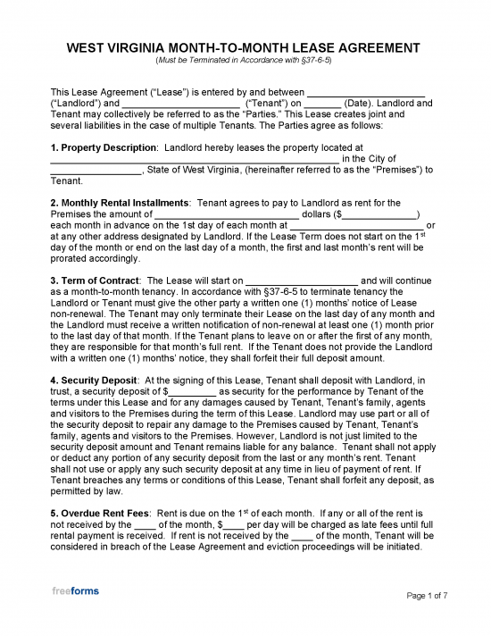 Free West Virginia Month to Month Rental Agreement PDF WORD RTF Free West Virginia Month to Month Rental Agreement PDF WORD RTF