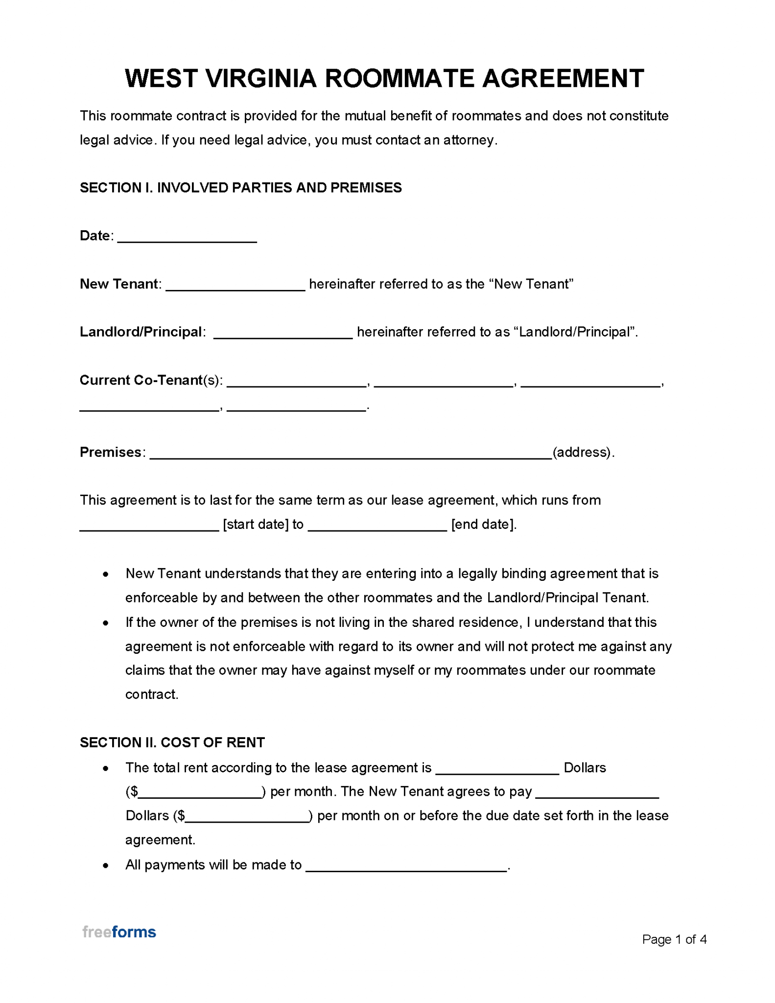 Free West Virginia Lease Agreement Templates (6) PDF WORD RTF