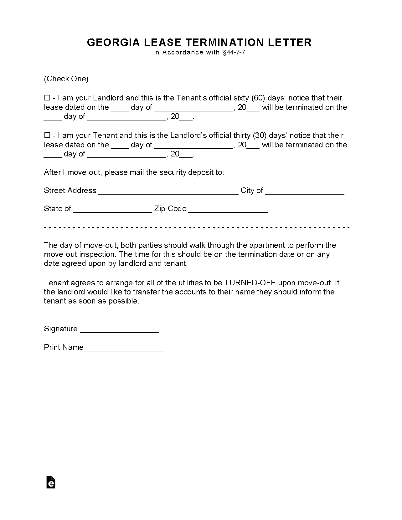 Free Georgia Month to Month Lease Termination Letter PDF WORD RTF