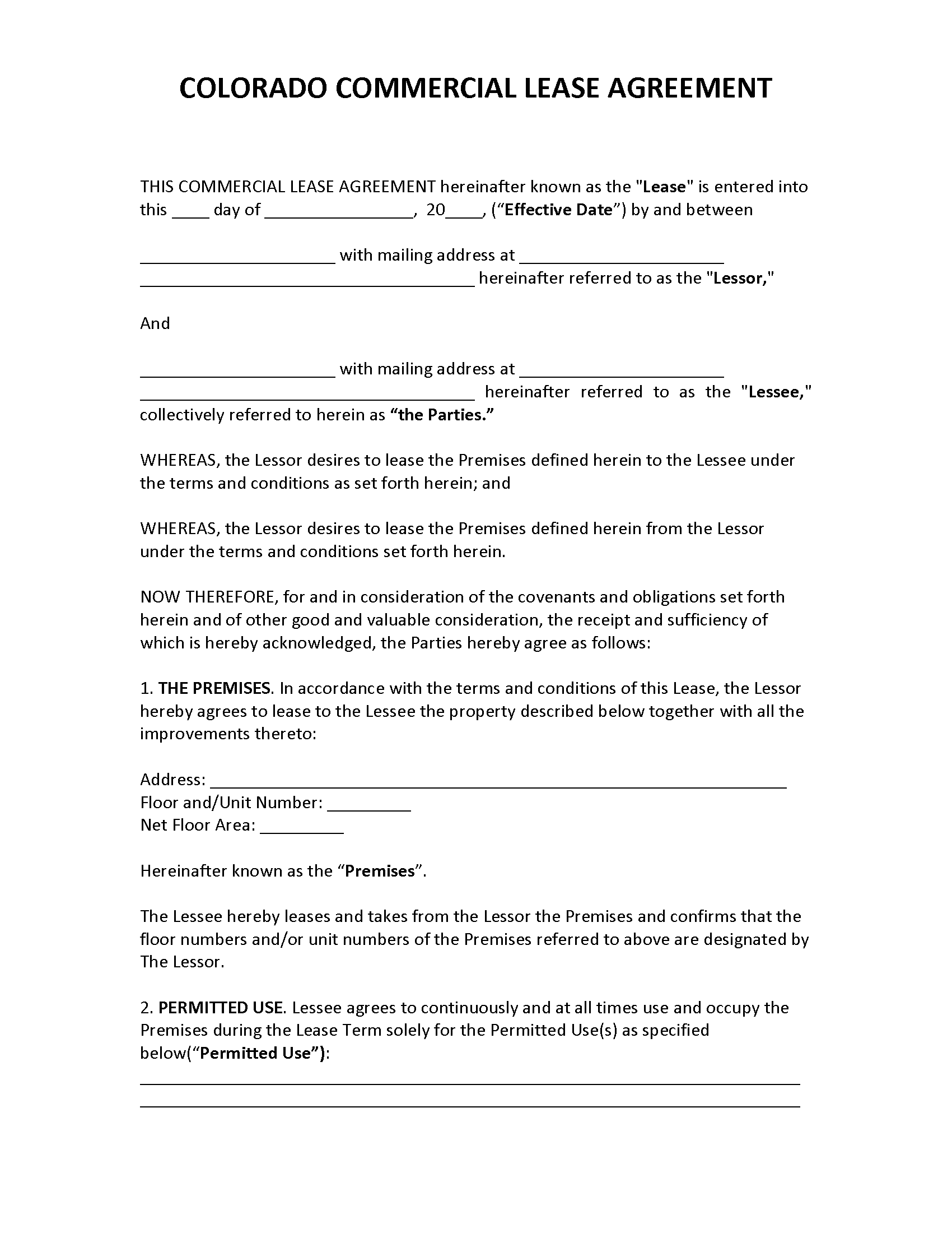 Free Colorado Commercial Lease Agreement Template | PDF | WORD | RTF
