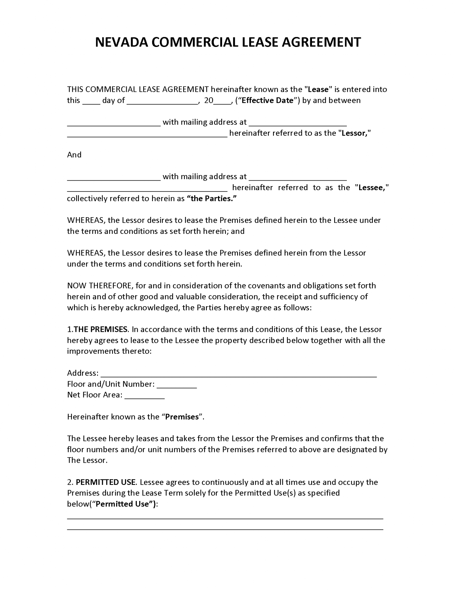 Free Nevada Commercial Lease Agreement Template | PDF | WORD | RTF