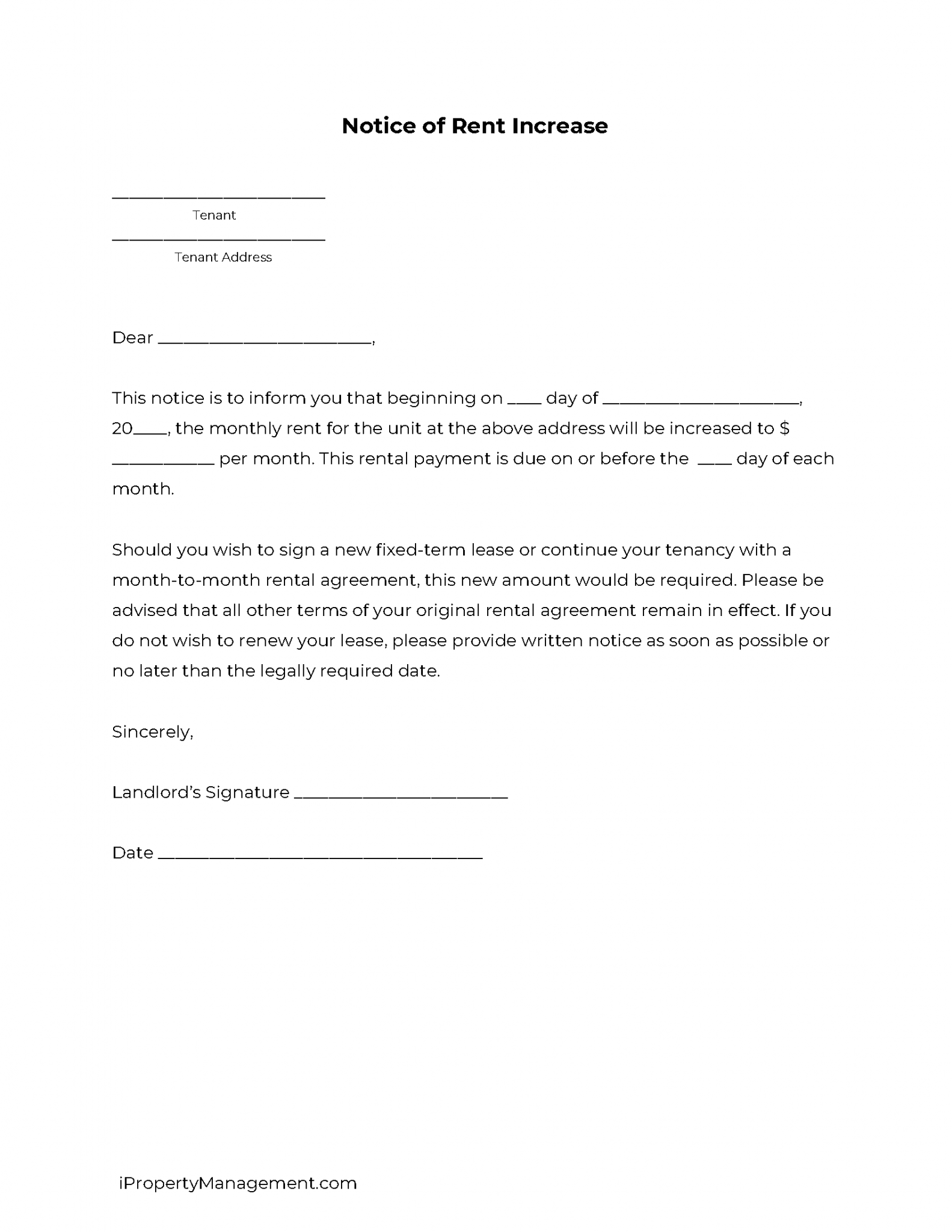 Free Rent Increase Notice Sample Letters Pdf Word Rtf 