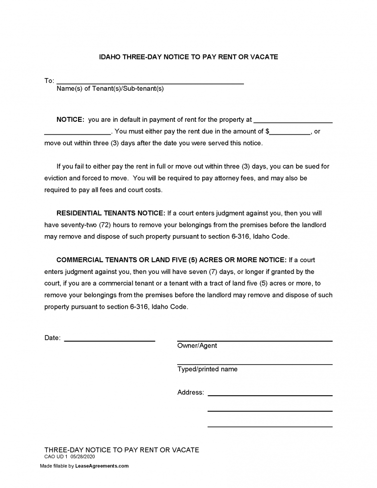 Idaho Lease Agreement Templates (6)