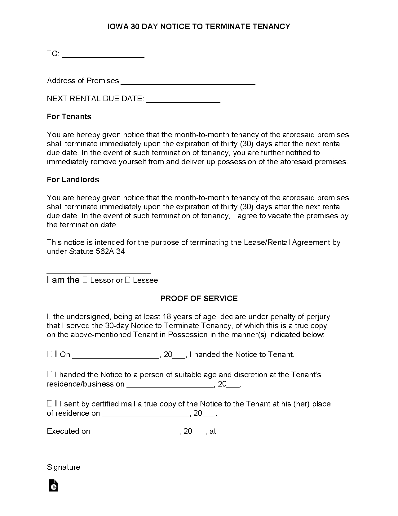 Free Iowa MonthtoMonth Lease Termination Letter PDF WORD RTF