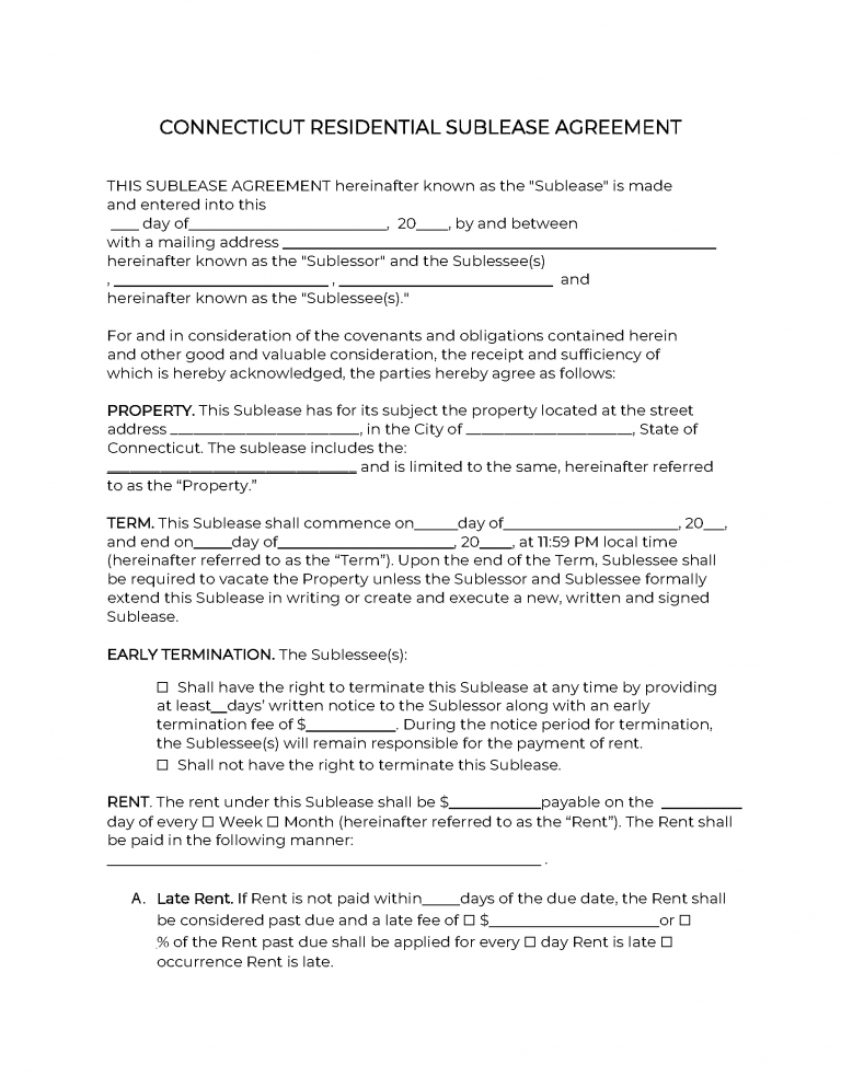 Free Connecticut Sublease Agreement Template | PDF | WORD | RTF