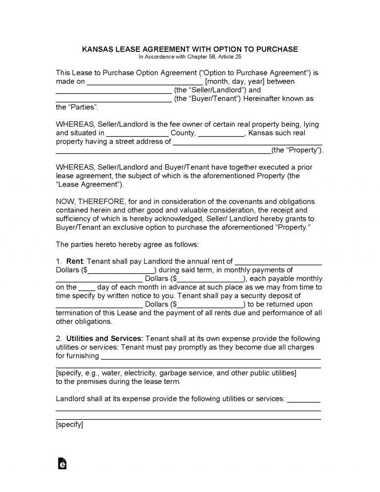 Free Kansas Lease Agreement Templates (6) PDF WORD RTF
