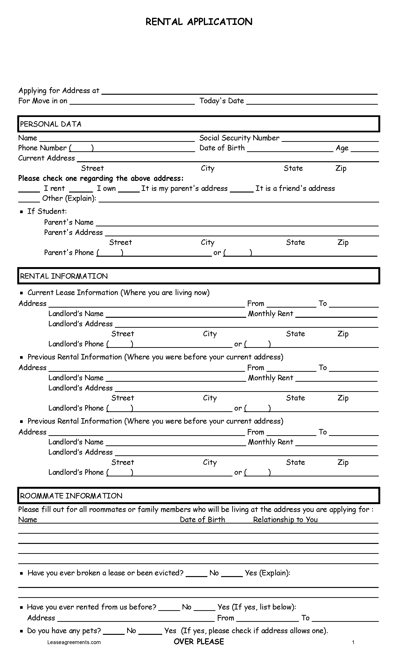 Free Kansas Rental Application Form Pdf 7364