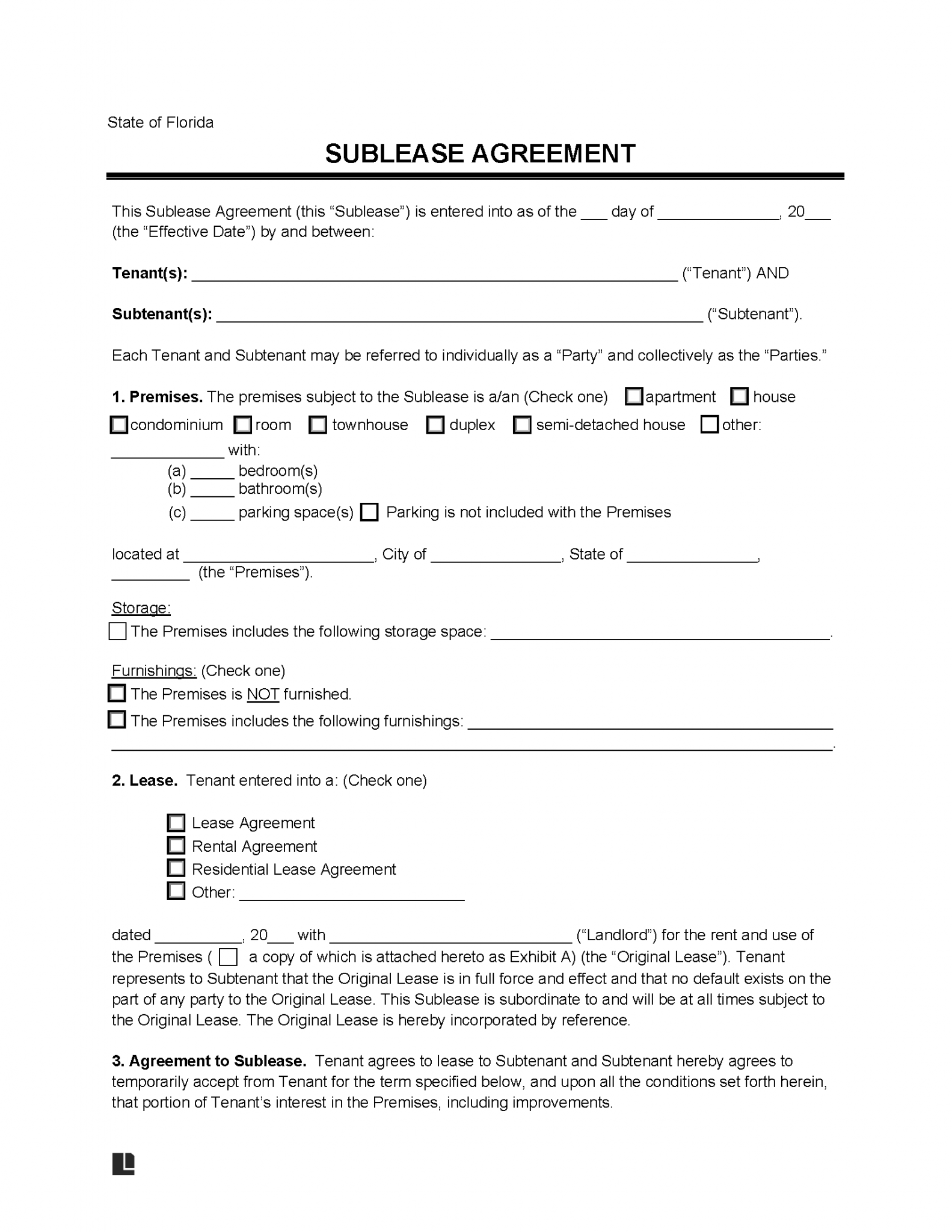 Free Florida Sublease Agreement Template | PDF | WORD | RTF