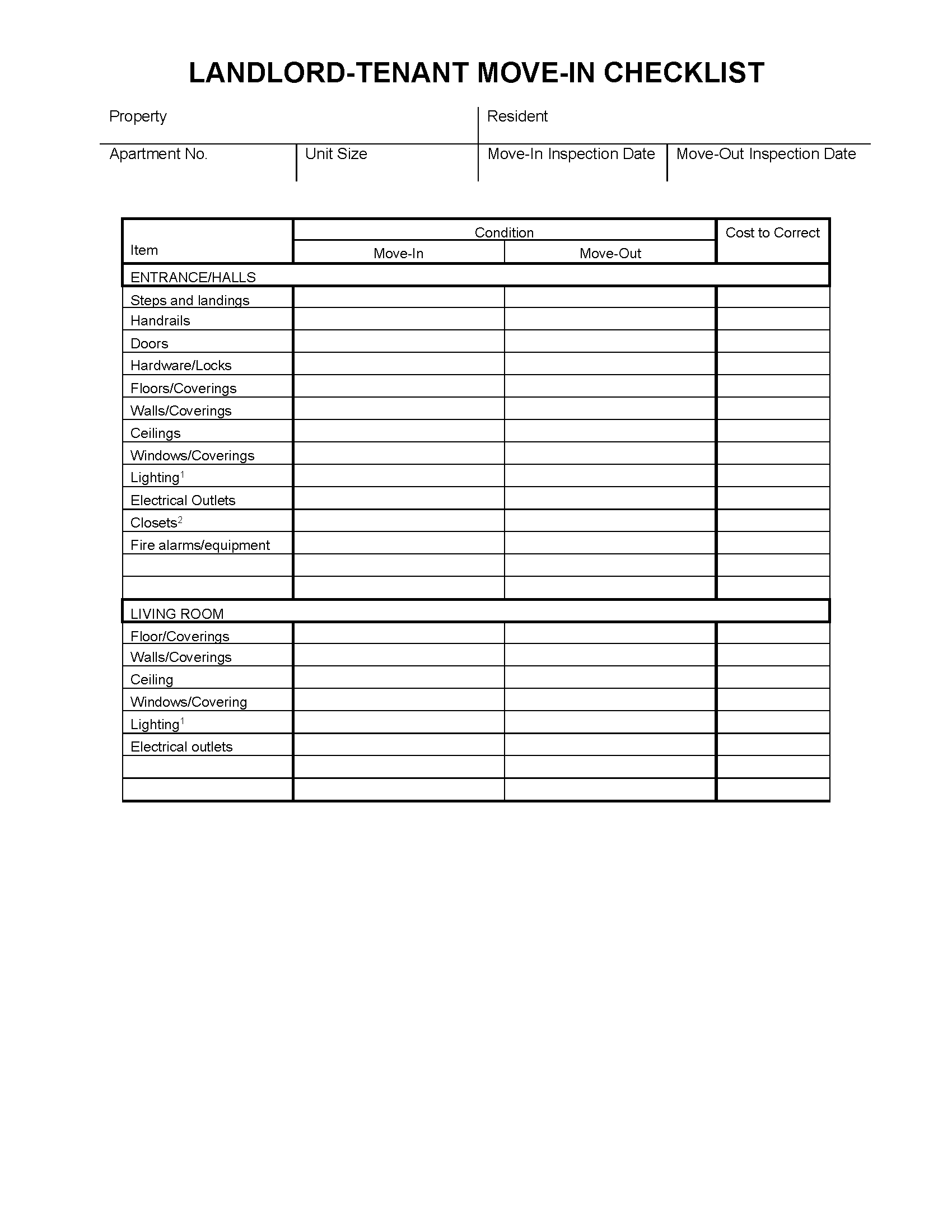 Move In Move Out Inspection Form Pdf