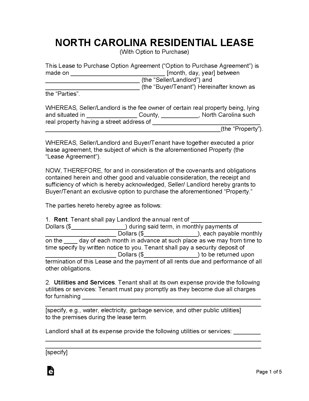 Free North Carolina Lease Agreement Templates (6) PDF WORD RTF