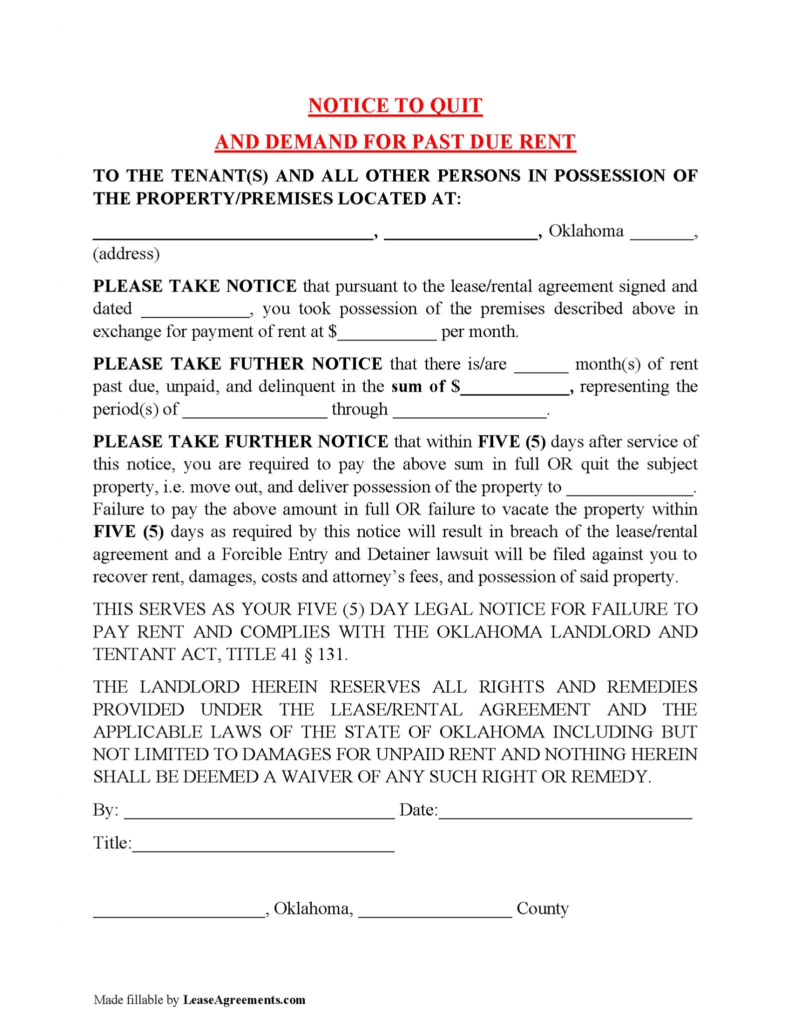 Free Oklahoma Lease Agreement Templates (6) | PDF | WORD | RTF