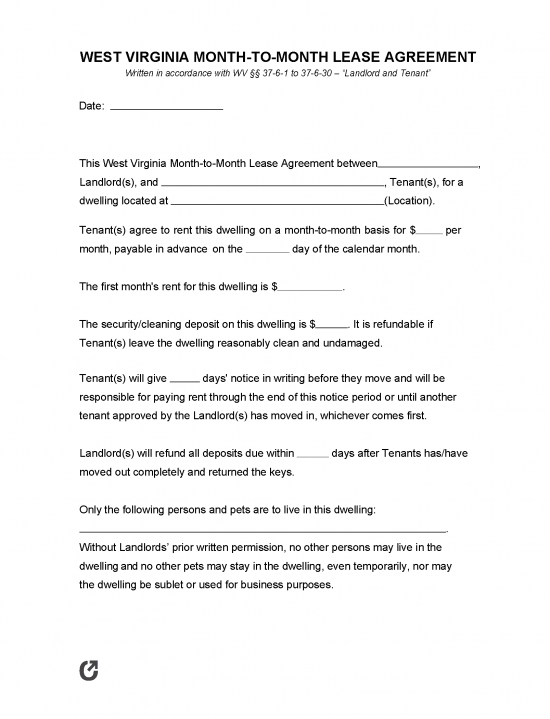 Free West Virginia Month to Month Rental Agreement PDF WORD RTF Free West Virginia Month to Month Rental Agreement PDF WORD RTF