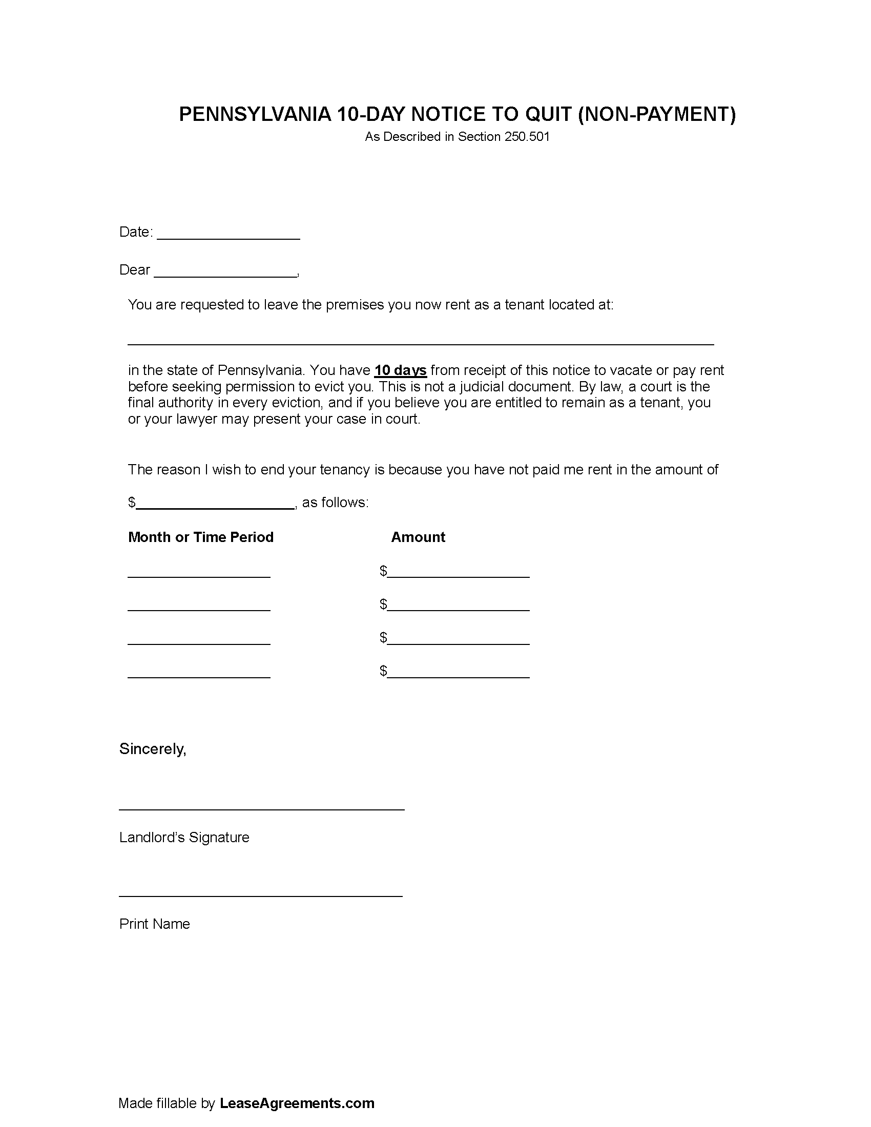 Free Pennsylvania Lease Agreement Templates (6) PDF WORD RTF