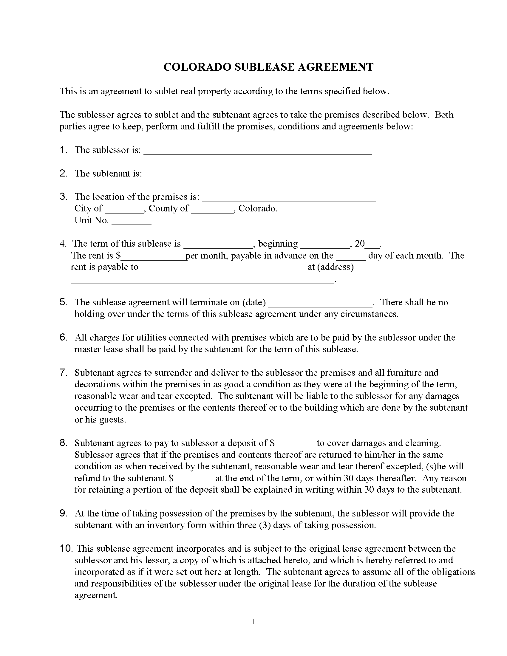 Free Colorado Lease Agreement Template | PDF | WORD | RTF