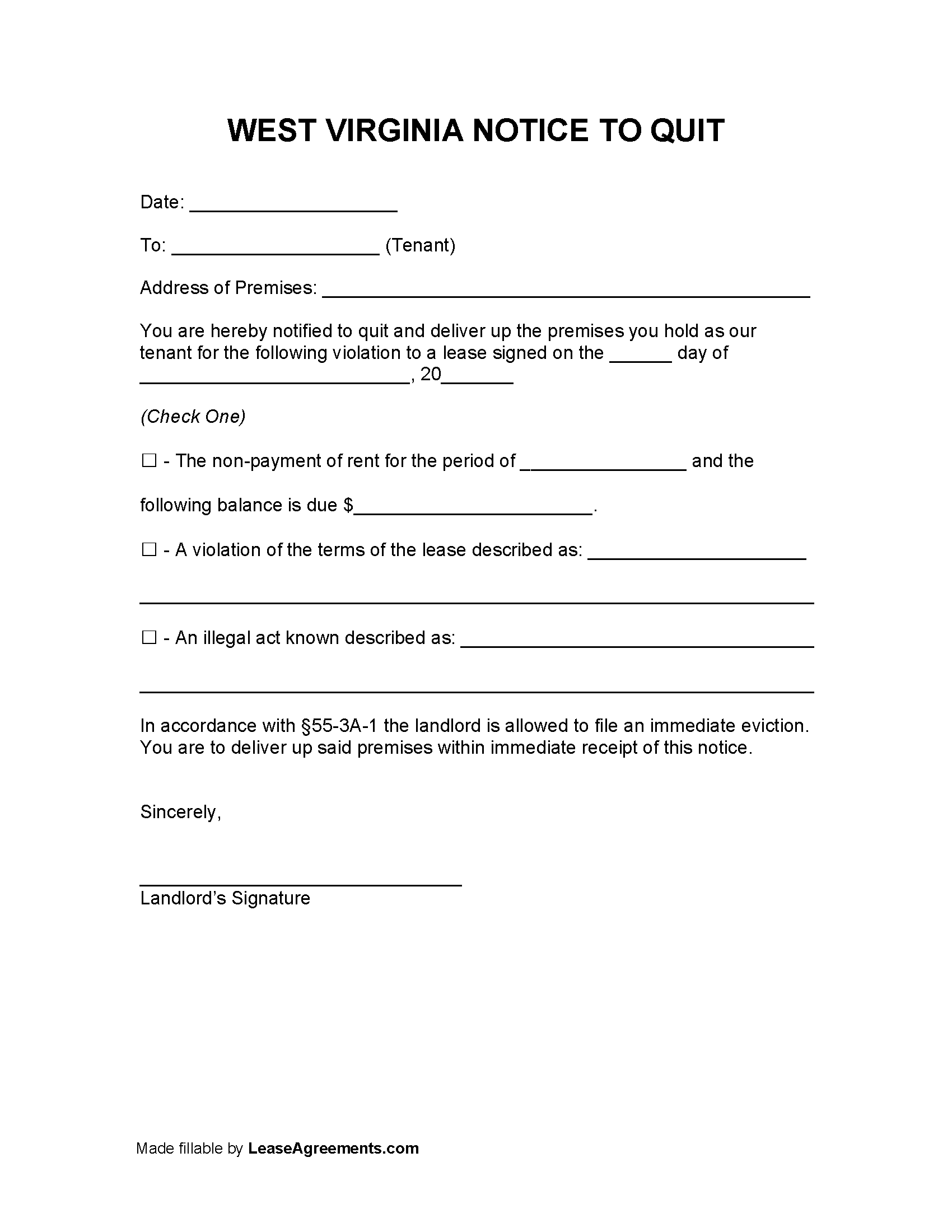 Free West Virginia Lease Agreement Templates (6) PDF WORD RTF