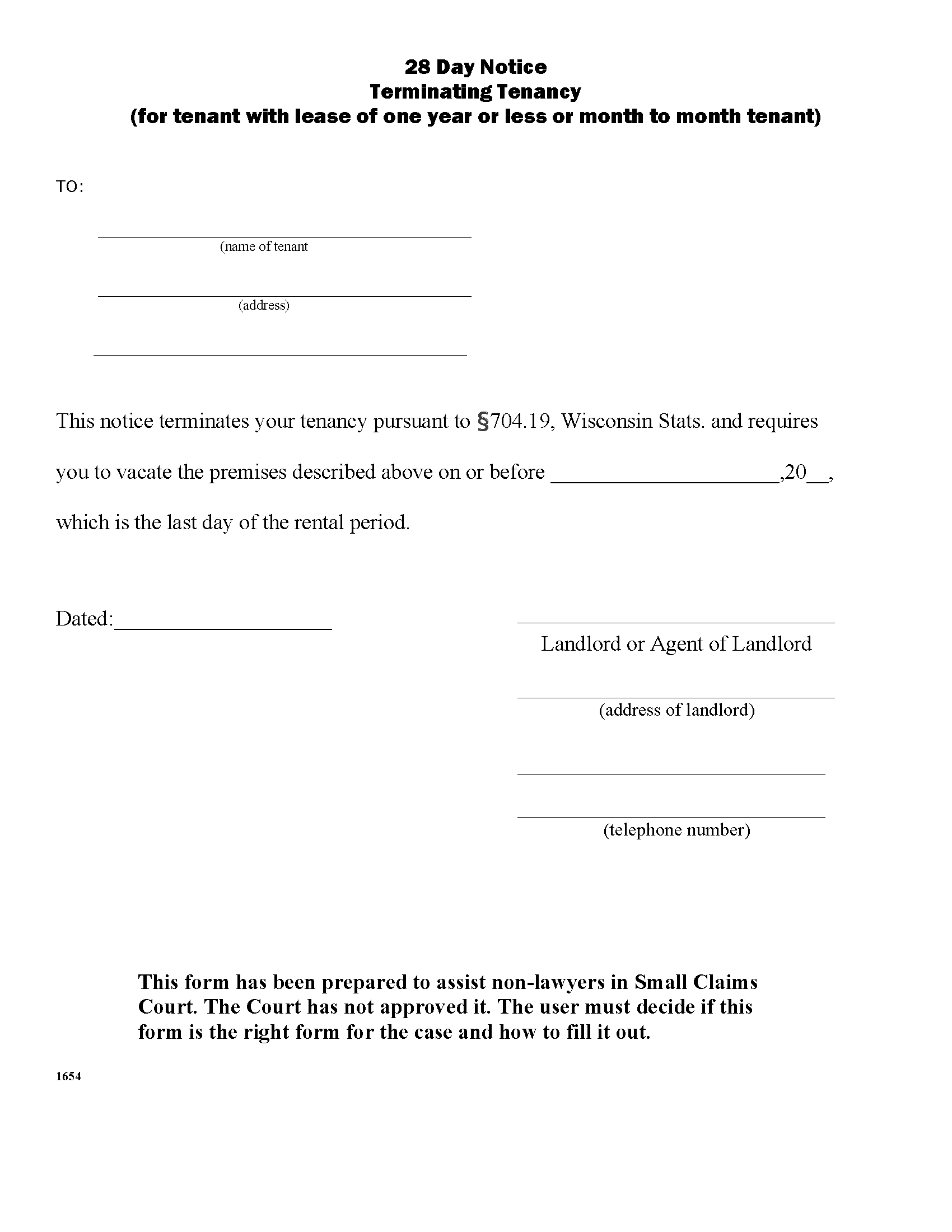 Free Wisconsin MonthtoMonth Lease Termination Letter PDF WORD RTF